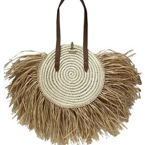 Boho Straw Fringe Weave Basket Tote Bag